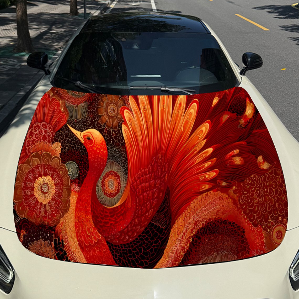 Car Accessories Phoenix - ملصق غطاء محرك السيارة باللون الأحمر